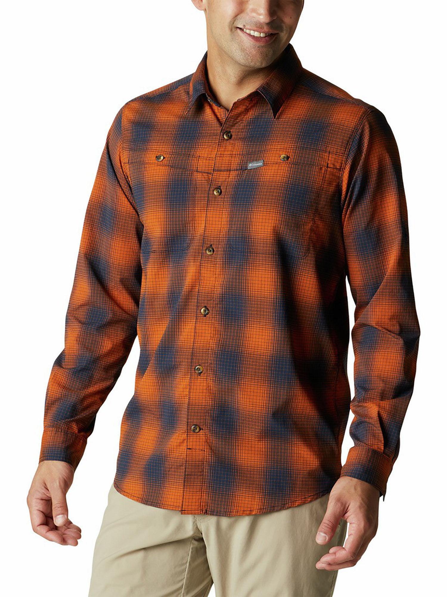 men orange full sleeve newton ridge ii plaid long sleeve