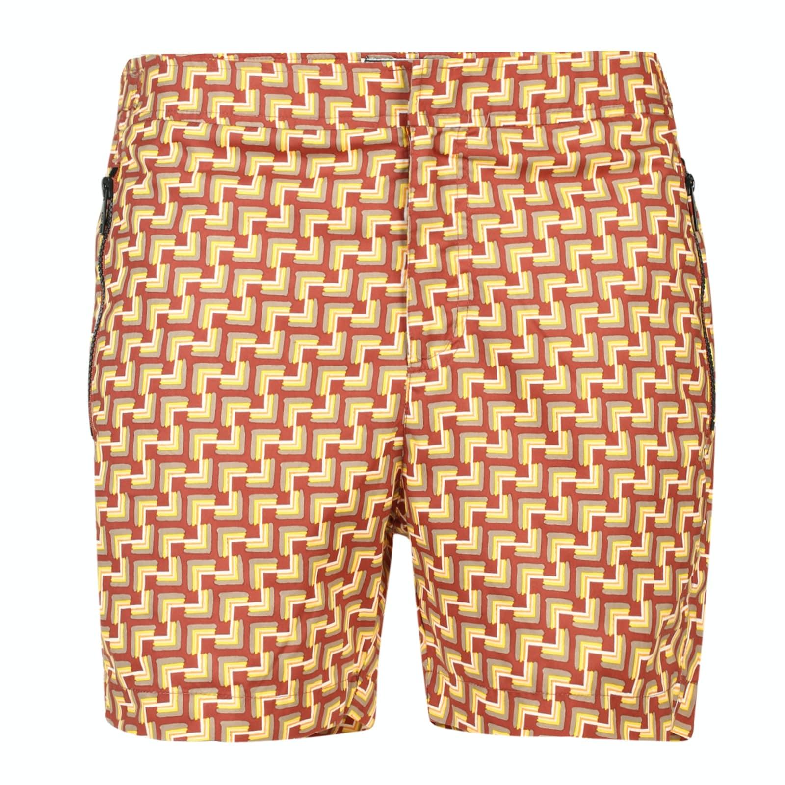 men orange geometric print swim shorts