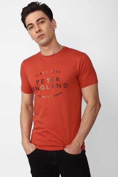 men orange graphic print crew neck graphic t-shirts