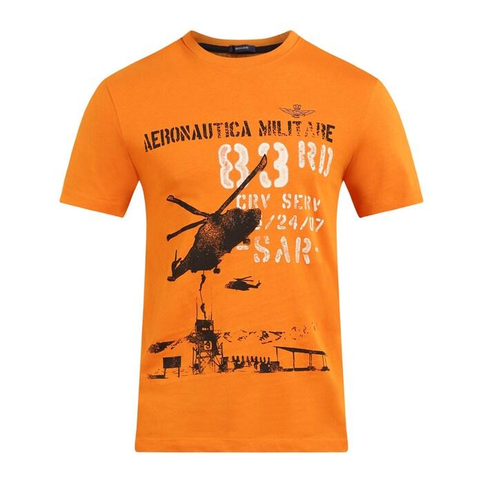 men orange large plane graphic branding t-shirt