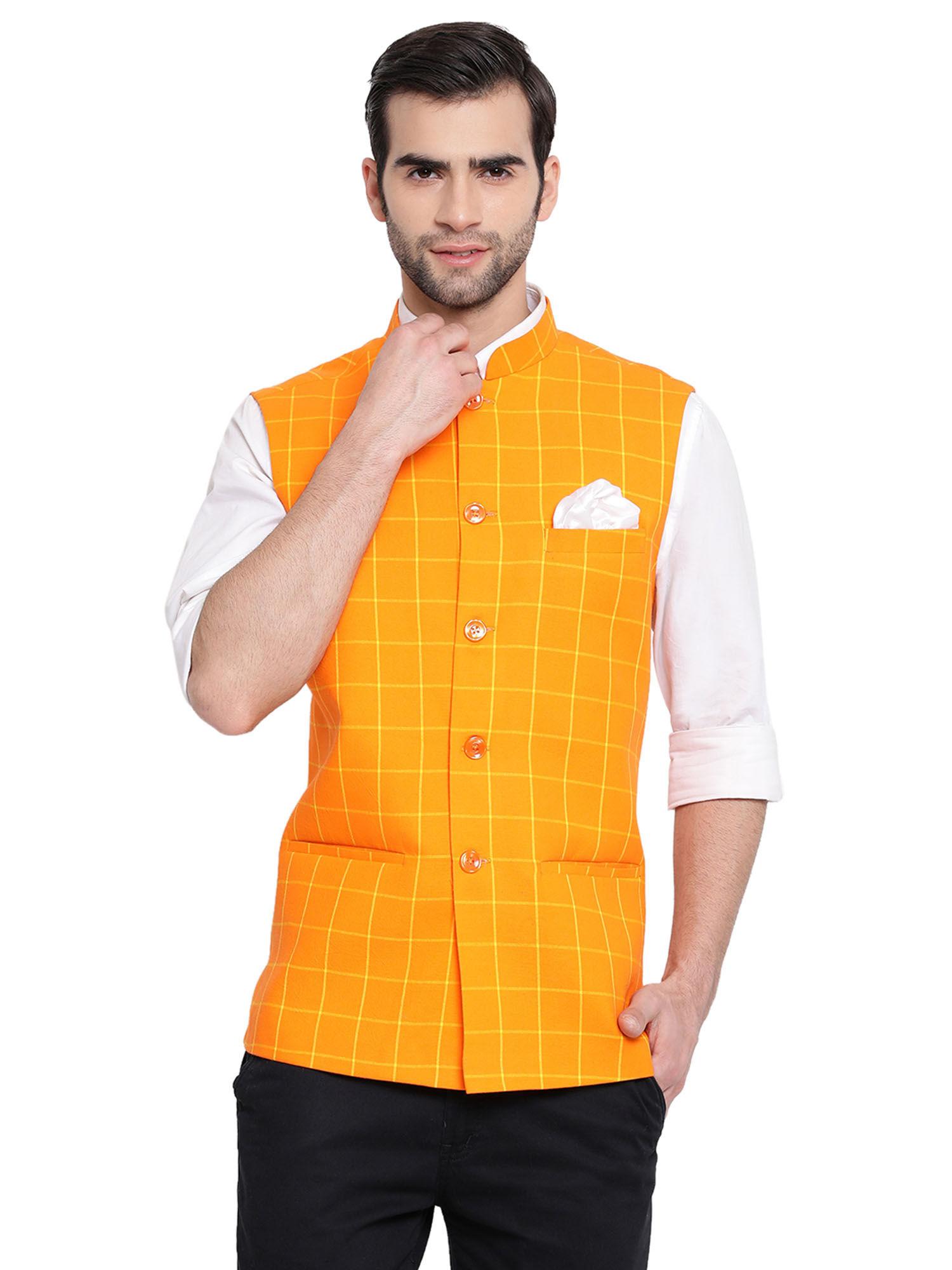 men orange nehru jacket