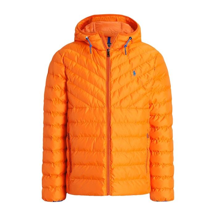 men orange packable water-repellent jacket