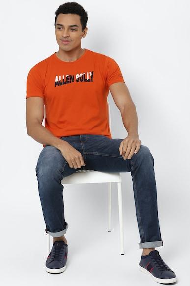 men orange print crew neck graphic t-shirts