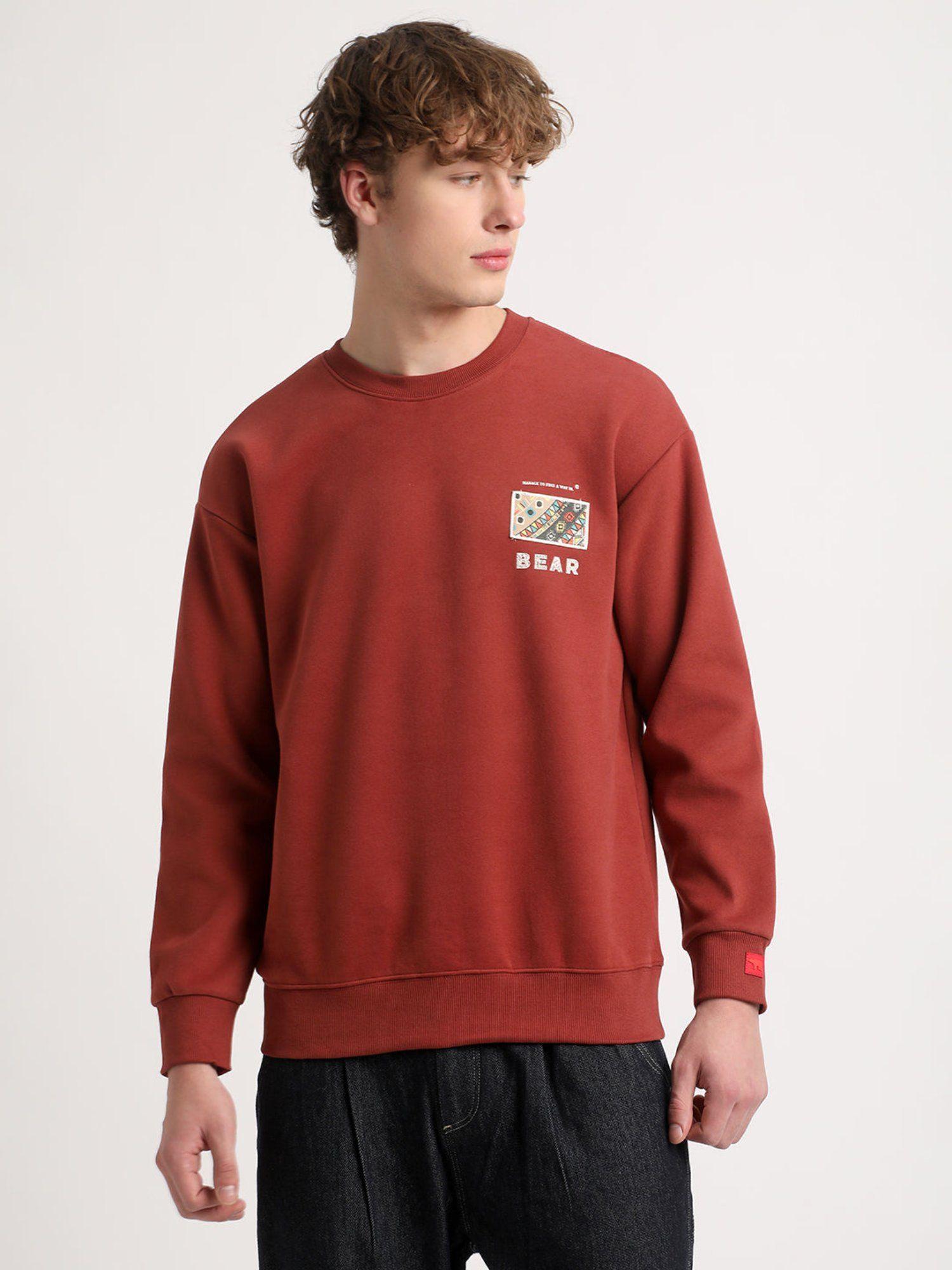 men orange printed relaxed fit sweatshirt