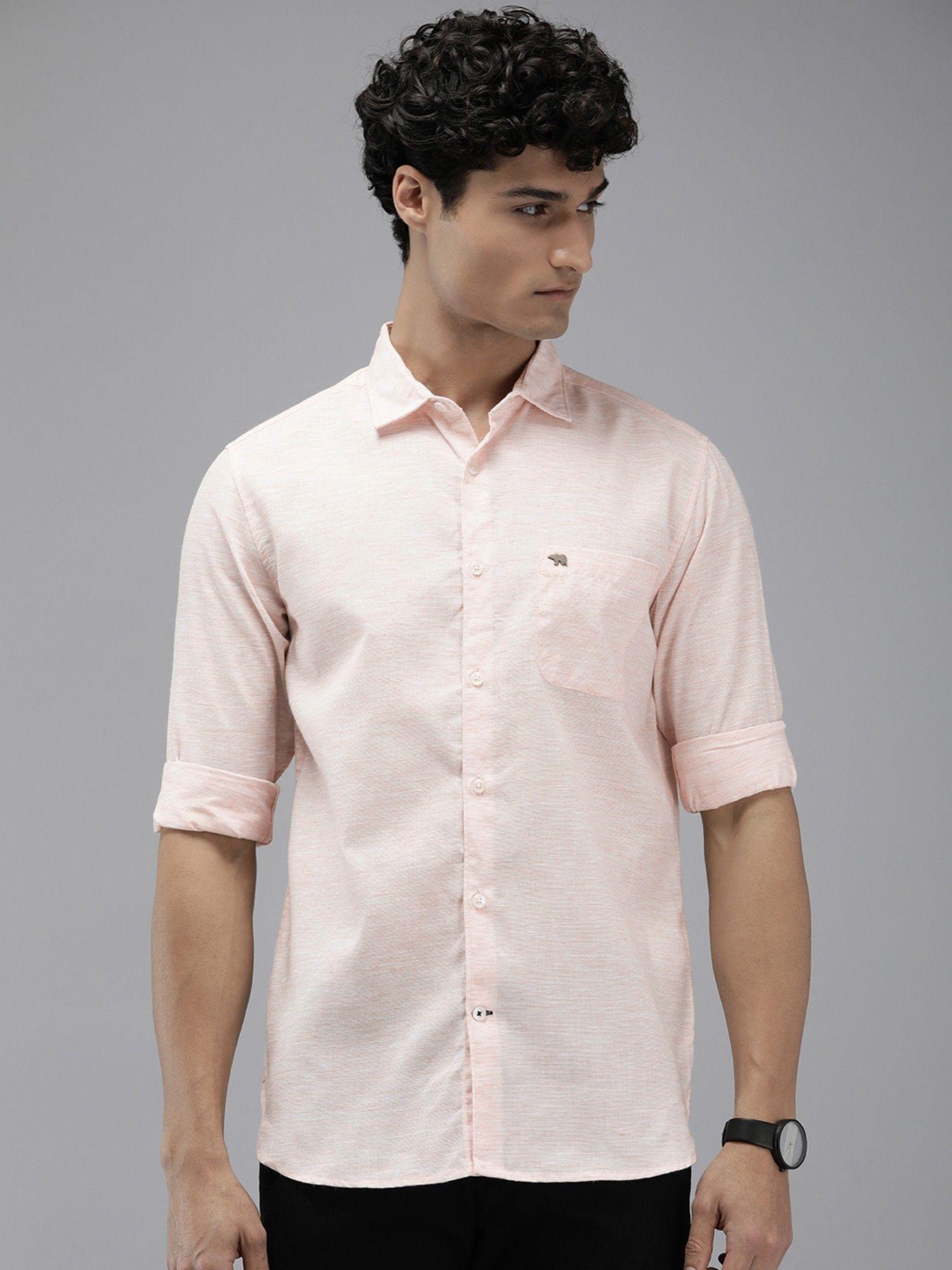 men orange self design slim fit vortex cotton casual shirt