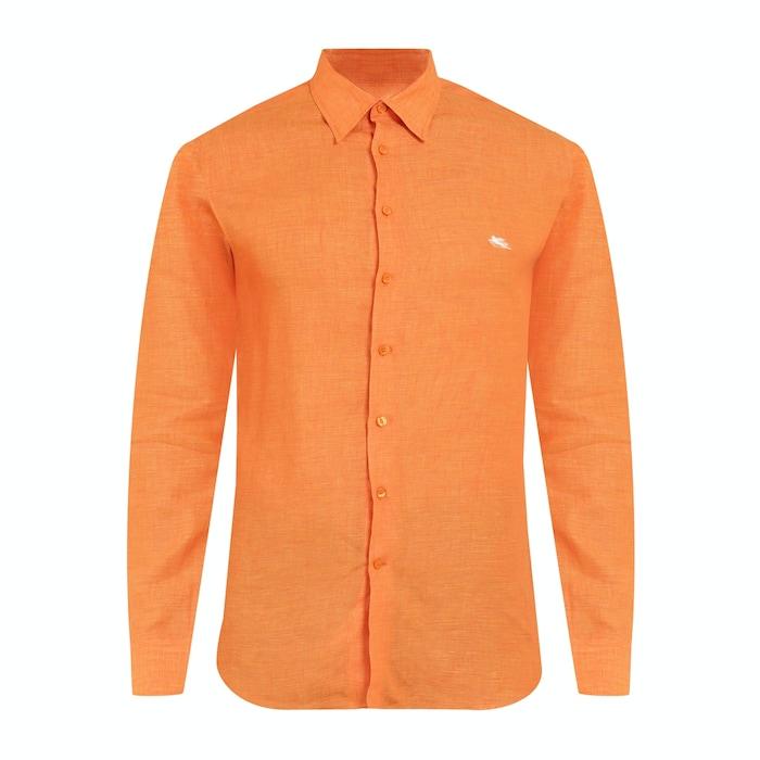 men orange solid chest logo shirt