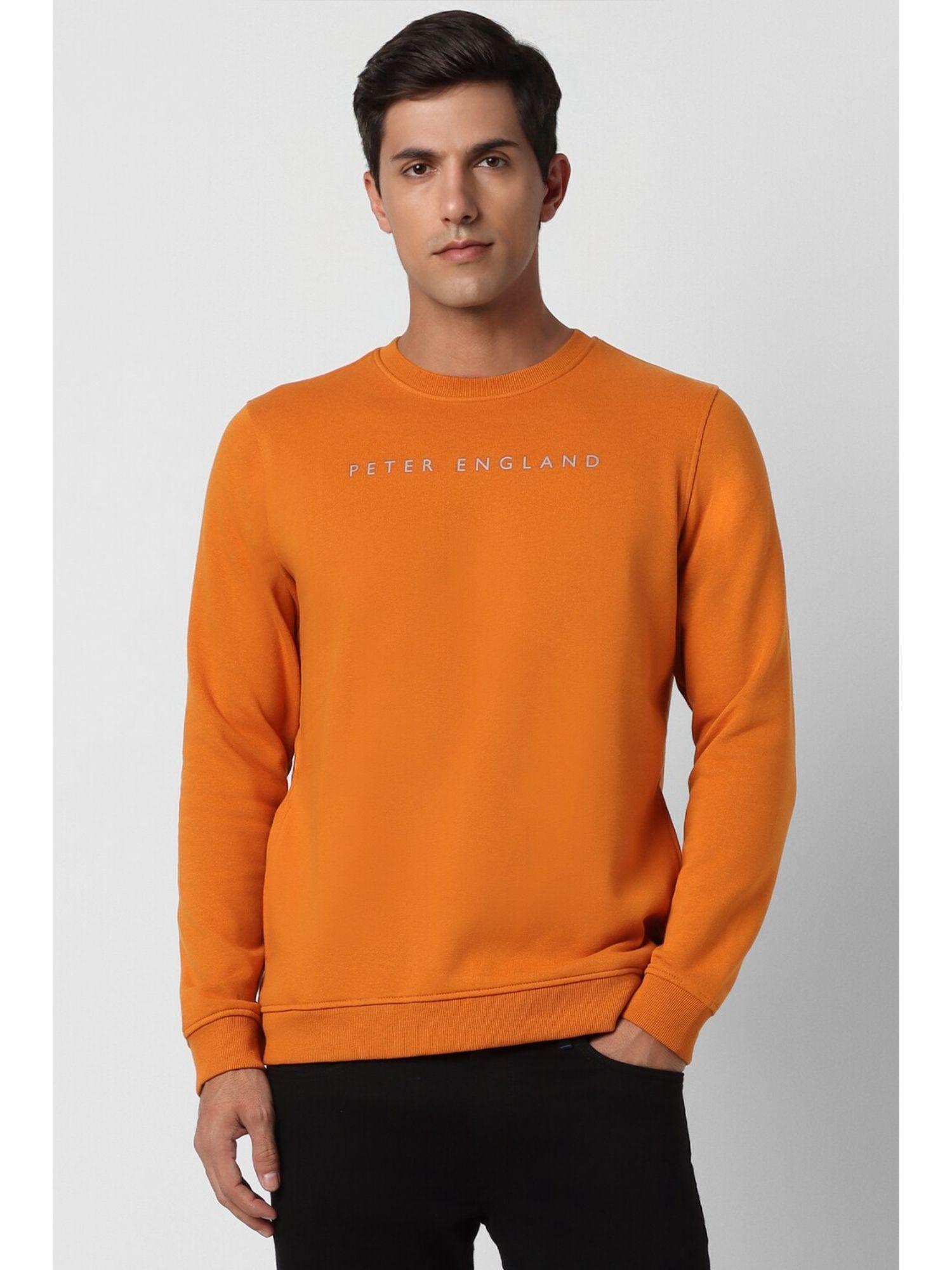 men orange solid full sleeves sweatshirt