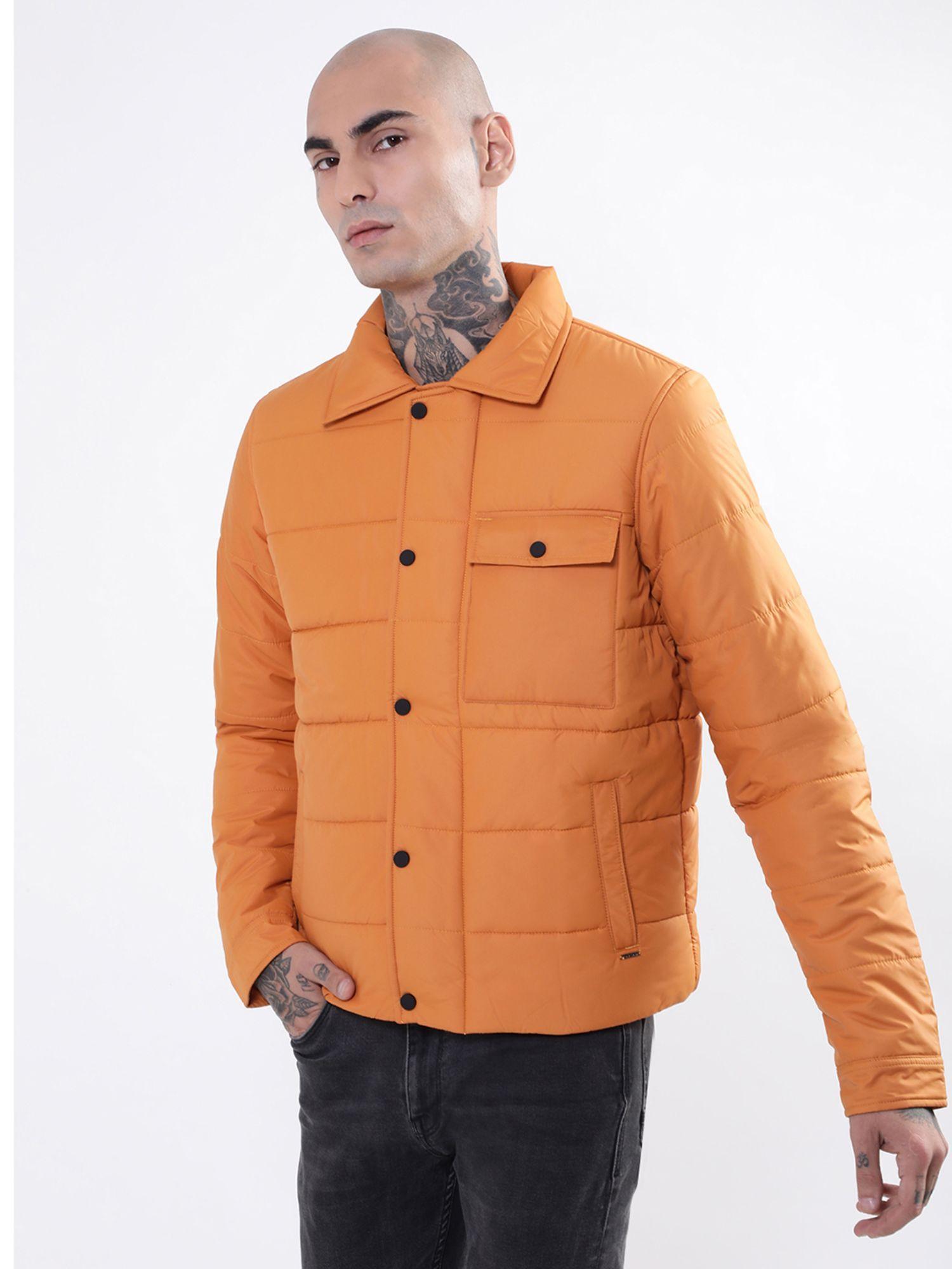 men orange solid jacket