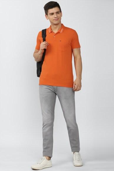 men orange solid polo neck polo t-shirts