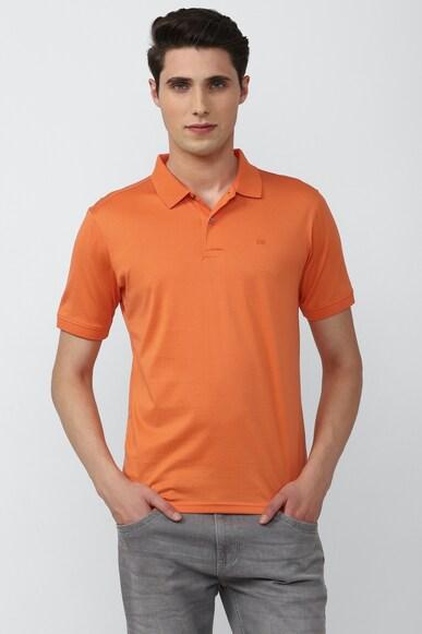 men orange solid polo neck polo t-shirts