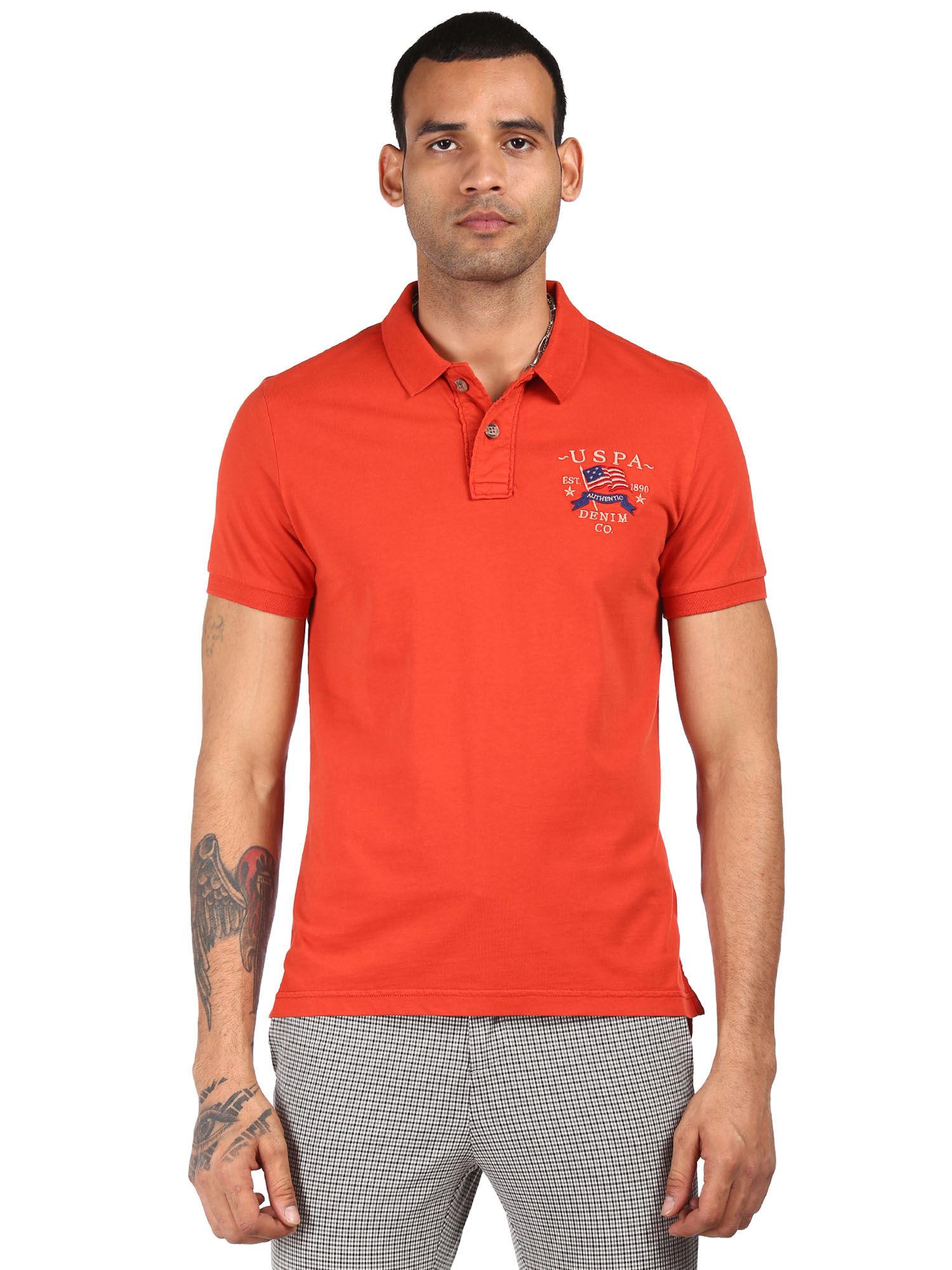 men orange solid polo t-shirt