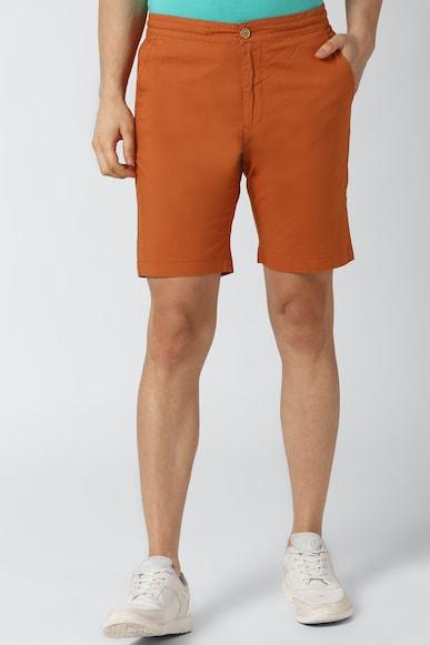 men orange solid regular fit casual shorts