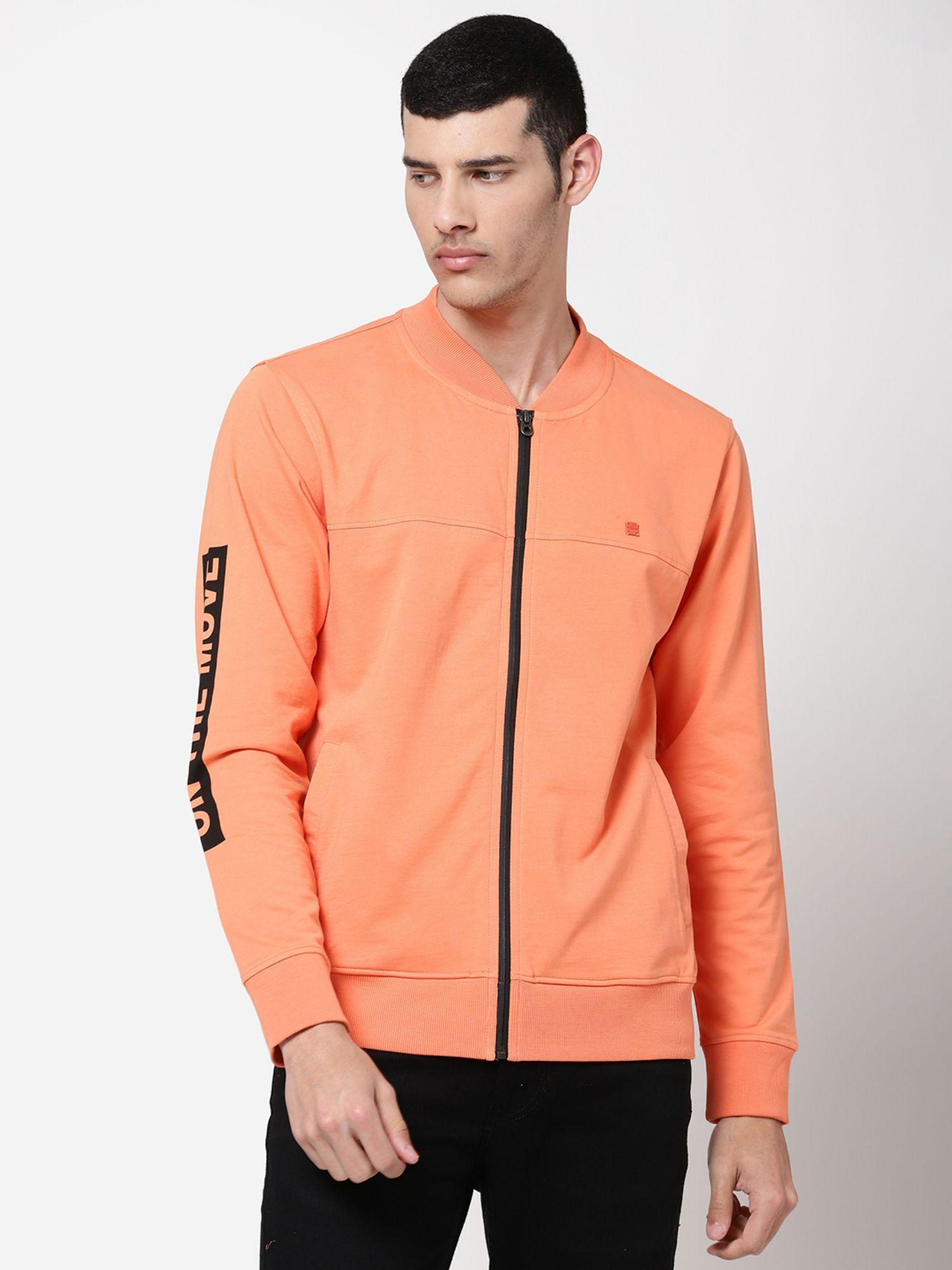 men orange solid sweatshirt