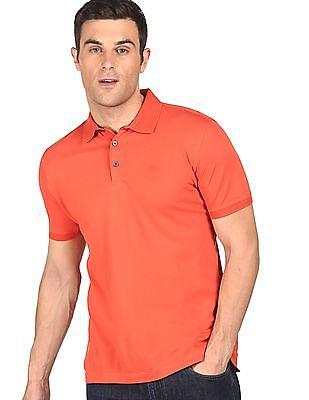 men orange textured collar solid polo shirt