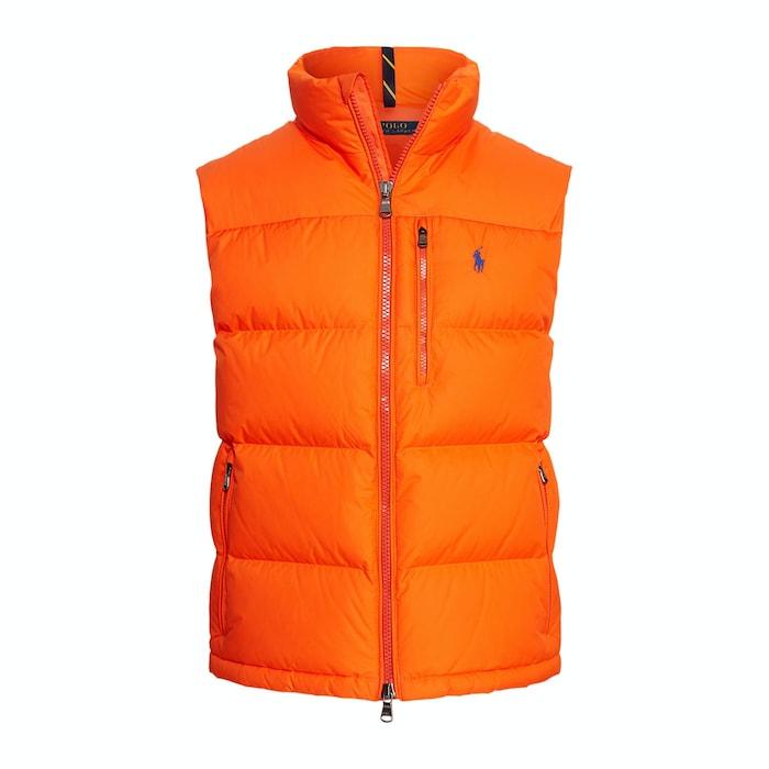 men orange water-repellent down vest
