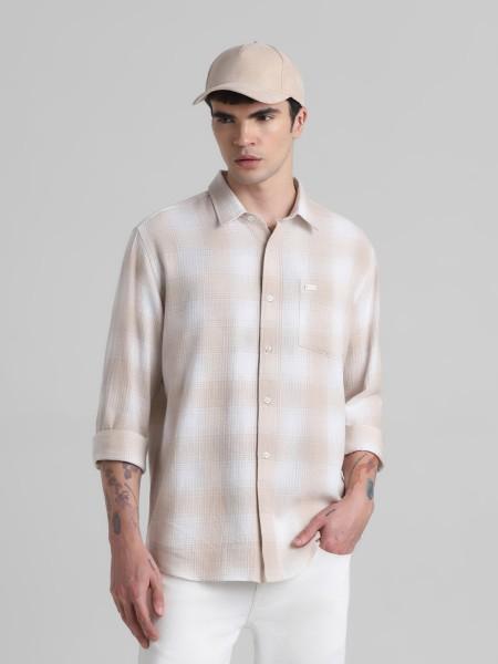 men oversized fit checkered spread collar casual shirt