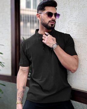 men oversized fit henley-neck t-shirt with short sleeves