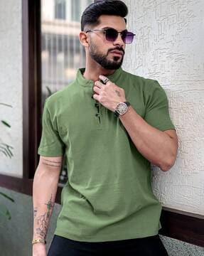 men oversized fit henley-neck t-shirt with short sleeves