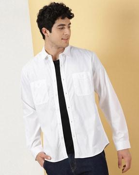 men oversized fit shirt with spread collar