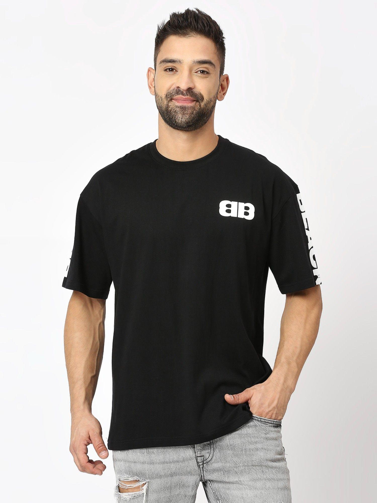men oversized puff print black t-shirt