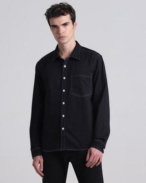 men oversized shirt with patch pocket