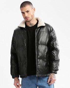 men oversized zip-front puffer jacket