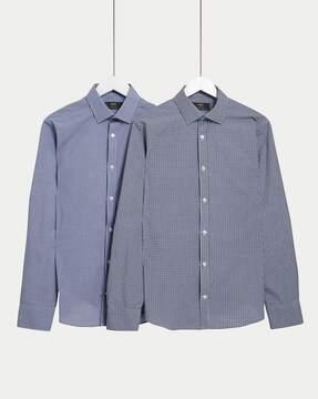 men pack of 2 checked slim fit shirts