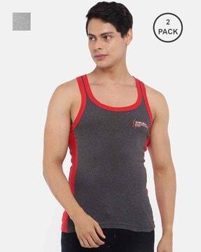 men pack of 2 colourblock cotton vests