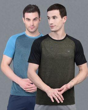 men pack of 2 colourblock regular fit crew-neck t-shirts