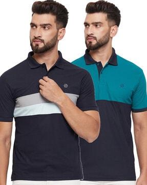 men pack of 2 colourblock regular fit polo t-shirts