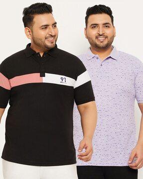 men pack of 2 colourblock regular fit polo t-shirts