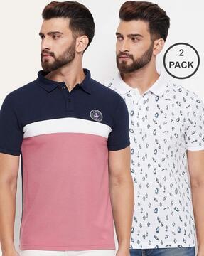 men pack of 2 colourblock regular fit polo t-shirts