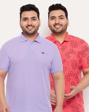 men pack of 2 floral print regular fit polo t-shirts