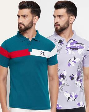 men pack of 2 floral print regular fit polo t-shirts