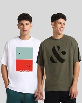 men pack of 2 graphic print oversized crew-neck t-shirts