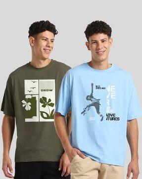 men pack of 2 graphic print regular fit crew-neck t-shirts