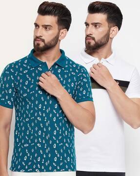 men pack of 2 graphic print regular fit polo t-shirts