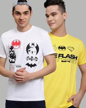 men pack of 2 graphic print regular fit round-neck t-shirts