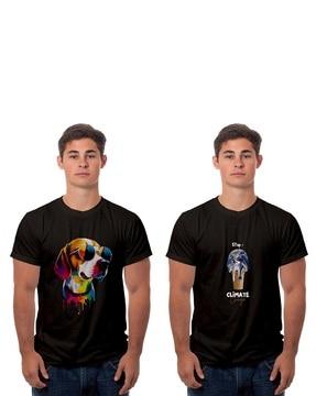 men pack of 2 graphic print slim fit crew-neck t-shirts