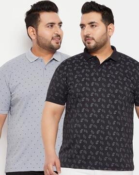 men pack of 2 leaf print regular fit polo t-shirts