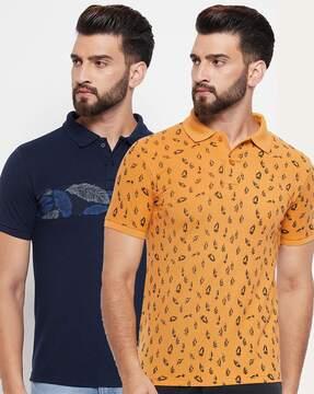 men pack of 2 leaf print regular fit polo t-shirts