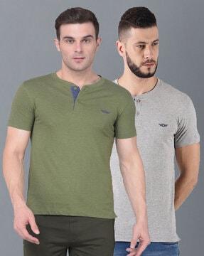 men pack of 2 logo print henley-neck regular fit t-shirts