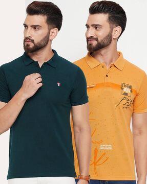 men pack of 2 logo print regular fit polo t-shirts