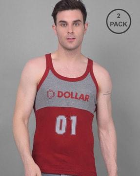 men pack of 2 numeric print cotton vests