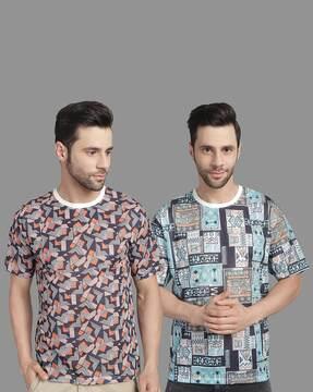 men pack of 2 printed loose fit crew-neck t-shirts