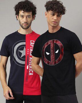 men pack of 2 printed regular fit crew-neck t-shirts