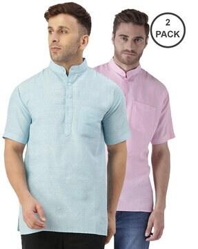 men pack of 2 regular fit kurtas with patch pocket