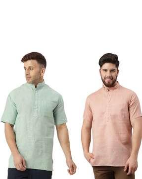 men pack of 2 regular fit kurtas with patch pocket