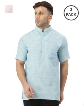 men pack of 2 regular fit shirt kurtas with patch pockets