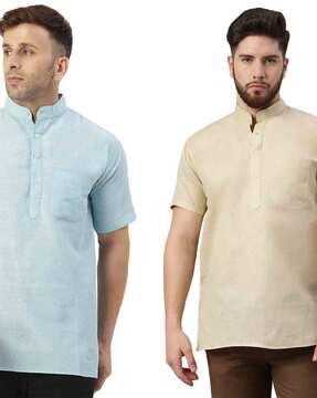 men pack of 2 regular fit shirt kurtas with patch pockets